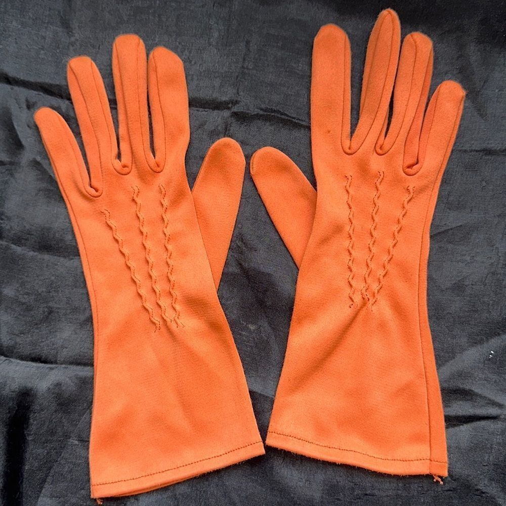 Vintage orange nylon gloves‎